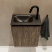 MONDIAZ TURE Kit lave-mains - 40x23x50cm - 1 trou de robinet - 1 porte - marron foncé mat - Lavabo à gauche - Solid Surface Noir SW475518