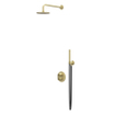 IVY Tribe Ensemble de douche de pluie - encastré - inverseur 2 voies arrêt/déviation - bras mural 40 cm - pomme de douche principale ronde medium 20 cm - support avec sortie - flexible de douche 150 cm - douchette à main modèle barre - RVS316 - or mat bro SW1032222