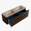 Mondiaz CIRO-DLUX Meuble de salle de bains - 150x45x50cm - plan vasque solid surface Arena - 2 vasques double - sans trous de robinetterie - 4 tiroirs - Noyer SW1530441