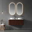 Saniclass Terra Edge Wastafelonderkast- 120cm - ribbel - 2 lades - afgeronde hoeken - kastanje (walnoot) SW1449115
