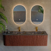 Mondiaz KURVE-DLUX Ensemble de meuble de salle de bains - 155x46x40cm - 2 tiroirs - 1 porte - lavabo solid surface - double / droit - 2 trous de robinet - Ruby SW1416016