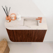 Mondiaz JOYA-DLUX Meuble de toilette - 61,6 cm - arrondi gauche couleur Ruby - Vasque FAYE position droite 1 trou de robinet couleur Nata SW1425469
