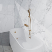 Fortifura Nebbio Ensemble combiné bain - mitigeur thermostatique - barre de glissement avec coude mural intégré - flexible de douche métallique - douchette ronde - Remplissage-vidage de baignoire - laiton brossé PVD (or) SW1238048