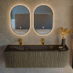 Mondiaz KURVE Ensemble de meubles de salle de bains - 145x46x40cm - 1 tiroir - 1 porte - lavabo solid surface - gauche - 2 trous de robinet - Shadow SW1414271