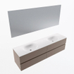 Mondiaz Vica ensemble de meuble de salle de bain - 180cm - meuble sous-vasque fumée - 4 tiroirs - lavabo lune double - sans trous de robinet - couleur talc - miroir LED - version XL 60cm de haut SW1091613