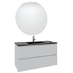 Saniclass Chaci Ensemble meuble de salle de bains - 100x46x55cm - lavabo céramique noir - 1 vasque - 1 trou de robinet - 2 tiroirs - miroir rond avec éclairage - blanc mat SW816292