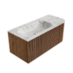 MONDIAZ KURVE-DLUX 105cm Meuble salle de bain avec module 25 D - couleur Walnut - 1 tiroir - 1 porte - vasque BIG SMALL gauche - sans trou de robinet - couleur Glace SW1138015