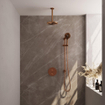BRAUER Douche pluie thermostatique encastrée en cuivre - 3 voies - rond - ensemble 95 - douche principale de 20 cm - bras plafond - douchette à main 3 positions - flexible de douche - barre de douche intégrée - cuivre brossé PVD SW1159100