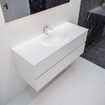 ENSEMBLE DE MEUBLE MONDIAZ VICA - 120 cm - 2 tiroirs - lavabo Moon central - 1 trou de robinet - solid surface talc SW409796