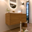 Mondiaz CIRO-DLUX Ensemble meuble de salle de bains - 120x45x50cm - Plan vasque solid surface Arena - 1 vasque à gauche - sans trous pour robinet - 2 tiroirs - Chêne SW1531337