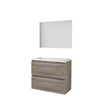 Basic-Line Ultimate 39 ensemble de meubles de salle de bain 80x39cm sans poignée 2 tiroirs vasque acrylique 1 trou de robinetterie miroir éclairage mfc scotch oak SW639250