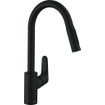 Hansgrohe Focus 1-gats keukenkraan 240 m. uittrekbare vuistdouche m. normale en douchestraal mat zwart SW490353