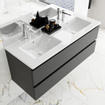 MONDIAZ DENTA Ensemble de meuble salle de bain - 120cm - 2 tiroirs - 2 lavabos - 2 trous de robinet - Solid surface gris foncé SW411441