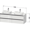 Duravit ketho 2 meuble sous lavabo avec plaque console et 4 tiroirs pour double lavabo 160x55x56.8cm avec poignées anthracite blanc brillant SW772308