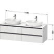 Duravit Ketho 2 wastafelonderbouwkast incl. consoleplaat met 4 laden voor waskom rechts 160x55x56.8cm met handgrepen antraciet eiken zwart mat SW771801