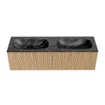 MONDIAZ KURVE-DLUX 150cm Meuble salle de bain - couleur Oak - 2 tiroirs - vasque STOR SMALL double - sans trou de robinet - couleur Lava SW1137200