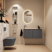 MONDIAZ TURE-DLUX Meuble toilette - 100cm - Dark Grey - EDEN - vasque Glace - position gauche - 1 trou de robinet SW1103252