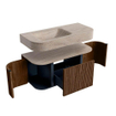 MONDIAZ THOR-DLUX 100cm badmeubel ronding links + rechts kleur Walnut met 1 lade en 2 deuren. Vrijhangende wastafel CLOUD Links 1 kraangat kleur Saba. SW1467560