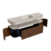 MONDIAZ THOR-DLUX 160cm meuble de salle de bains arrondi gauche + droite couleur Walnut avec 1 tiroir et 2 portes. Vasque suspendue CLOUD Milieu sans trou de robinet couleur Nata. SW1465254