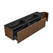 MONDIAZ KURVE 175cm Meuble salle de bain avec module 25 D - couleur Walnut - 2 tiroirs - 1 porte - vasque BIG SMALL double / gauche - sans trous de robinet - Urban SW1138542