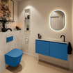 MONDIAZ TURE-DLUX Meuble toilette - 100cm - Jeans - EDEN - vasque Opalo - position droite - 1 trou de robinet SW1104344
