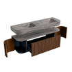 MONDIAZ THOR-DLUX 150cm meuble de salle de bains arrondi gauche + droite couleur Walnut avec 1 tiroir et 2 portes. Vasque suspendue CLOUD Double 2 trous de robinet couleur Sombra. SW1464945