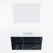 Mondiaz VICA ensemble de meuble de salle de bain - 100cm - meuble sous-vasque marquina - 2 tiroirs - lavabo denia milieu - 1 trou de robinet - couleur Blanc Brillant - miroir LED - version XL 60cm haut SW1091923