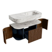 MONDIAZ THOR-DLUX 100cm badmeubel ronding links + rechts kleur Walnut met 1 lade en 2 deuren. Vrijhangende wastafel CLOUD Rechts 1 kraangat kleur Glace. SW1467407