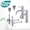 FugaFlow Eccelente Sobrado Slim Kit robinet lavabo - pour double vasque - robinet bas - bonde clic clac - siphon design - Chrome brillant SW1124410