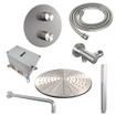 BRAUER Brushed Carving douche de pluie encastrée thermostatique - 3 voies - rond - set 76 - pomme de douche 30cm - bras mural courbé - douchette barre - flexible de douche - coude mural - acier inoxydable brossé PVD SW1159187