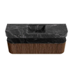 MONDIAZ THOR-DLUX 160cm badmeubel ronding links + rechts kleur Walnut met 1 lade en 2 deuren. Vrijhangende wastafel CLOUD Midden 1 kraangat kleur Lava. SW1465021