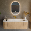 MONDIAZ KURVE-DLUX 130cm Meuble salle de bain avec module 25 G et D - couleur Oak - 1 tiroir - 2 portes - vasque BIG SMALL centre - sans trou de robinet - couleur Ostra SW1137765