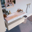 Mondiaz ALAN-DLUX Ensemble de meuble - 110cm - meuble Linen mat - 1 tiroir - Lavabo Cloud Ostra suspendu - vasque gauche - 1 trou de robinet SW807437