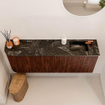 Mondiaz JOYA-DLUX Meuble de toilette 111.6cm - arrondi gauche couleur Ruby - Vasque FAYE position Droite 1 trou de robinet couleur Lava SW1423663