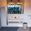 Mondiaz ALAN-DLUX Ensemble de meuble - 120cm - meuble Cale mat - 1 tiroir - Lavabo Cloud Frappe suspendu - vasque Gauche et droite - 2 trous de robinet SW804711