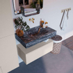 Mondiaz ALAN-DLUX Ensemble de meuble - 80cm - meuble Linen mat - 1 tiroir - Lavabo Cloud Lava suspendu - vasque Centre - 0 trous de robinet SW808132