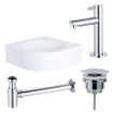 FugaFlow Eccelente Pietra ensemble de lavabo - 30x30x10cm - 1 trou de robinet - angle - céramique - robinet de lavabo chrome - blanc brillant SW1469220