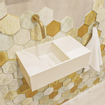 Mondiaz TYNE fontein - 40x23x12cm - wasbak links - 0 kraangaten - solid surface Talc mat SW704671