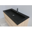 Basic Bella Meuble salle de bains avec lavabo acrylique Noir 100x55x46cm 1 trou de robinet avec miroir et éclairage Chêne SW491805