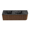 MONDIAZ KURVE-DLUX 145cm Meuble salle de bain avec module 25 D - couleur Walnut - 1 tiroir - 1 porte - vasque LEAF double / gauche - sans trou de robinet - couleur Lava SW1137281