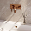 BRAUER Copper Carving Wastafelmengkraan inbouw - gebogen uitloop rechts - hendel lang smal carving - inclusief inbouwdeel - afdekplaat - model A2 PVD - geborsteld koper SW715625