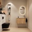 MONDIAZ TURE-DLUX Meuble toilette - 80cm - Washed Oak - EDEN - vasque Glace - position droite - 1 trou de robinet SW1103582