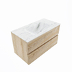 MONDIAZ VICA-DLUX Ensemble meuble de salle de bains - 90cm - meuble bas Washed oak - 2 tiroirs - lavabo encastré cloud central - 1 trou de robinet - version haute 60cm - opalo SW1088387