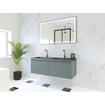 HR Matrix ensemble de meubles de salle de bain 3d 120cm 2 tiroirs sans poignée avec bandeau de poignée couleur pétrole mat avec lavabo djazz double 2 robinets noir mat SW857090