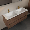 Mondiaz AIVY Ensemble de meuble - 120x45x50cm - 2 trous de robinet - 2 vasques Talc Solid surface - Gauche et droite - 2 tiroirs - avec miroir - Melamine Mocha SW892228