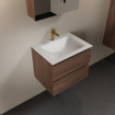 Mondiaz AIVY Ensemble de meuble - 60x45x50cm - 1 trou de robinet - 1 vasque Urban Solid surface - Centre - 2 tiroirs - avec armoire de toilette - Melamine Mocha SW892166