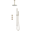 Fortifura Nebbio Ensemble de douche pluie - robinet encastré - élément encastré - barre de douche - flexible de douche lisse - douchette bâton - bras de plafond 20cm - douche de tête 30cm - laiton brossé PVD (or) SW1447127