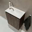 MONDIAZ TURE Kit lave-mains - 40x23x50cm - 1 trou de robinet - 1 porte - marron foncé mat - Lavabo à droite - Solid Surface Blanc SW475152