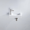 FugaFlow Eccelente Pietra Ensemble de fontaine - 37,5x18,5x9cm - céramique - trou de robinet à gauche - robinet de fontaine en inox brossé - bouchon de vidange - siphon abaissé - Blanc brillant SW1469031