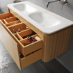 Saniclass Terra Meuble sous lavabo - 120cm - 2 tiroirs - lavabo solid surface - 1 cuve - sans trous de robinet - coins arrondis - sandwood (Chene clair) SW1447032